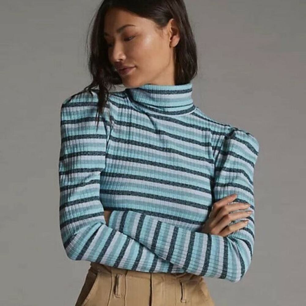ANTHROPOLOGIE Maeve Striped Puff Shoulder Long Sleeve Medium M